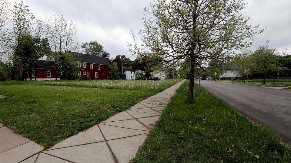 One of many empty lots found in the Fruit Belt neighborhood of Buffalo, N.Y. May 16, 2022. The Fruit Belt neighborhood, located on the east side of the city, is a residential neighborhood that has been home to many of Buffalo's Black residents for generations.