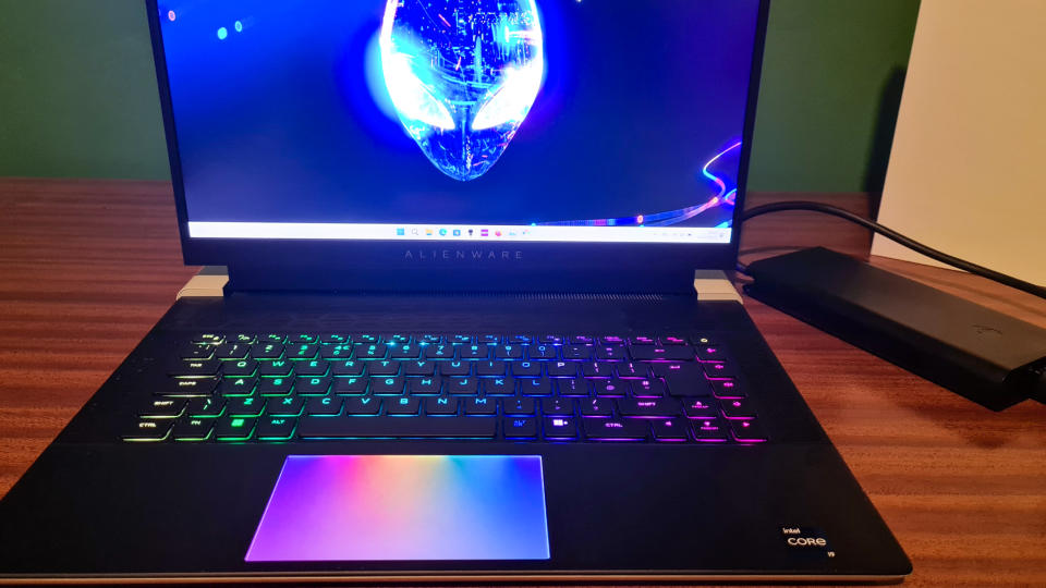 Alienware x16 on a wooden desk