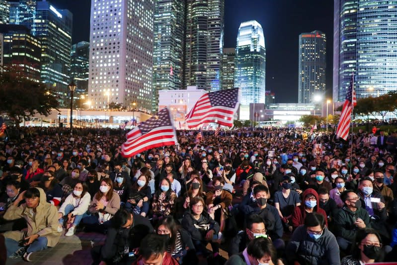 Protestors attend a gathering at the Edinburgh place in Hong Kong