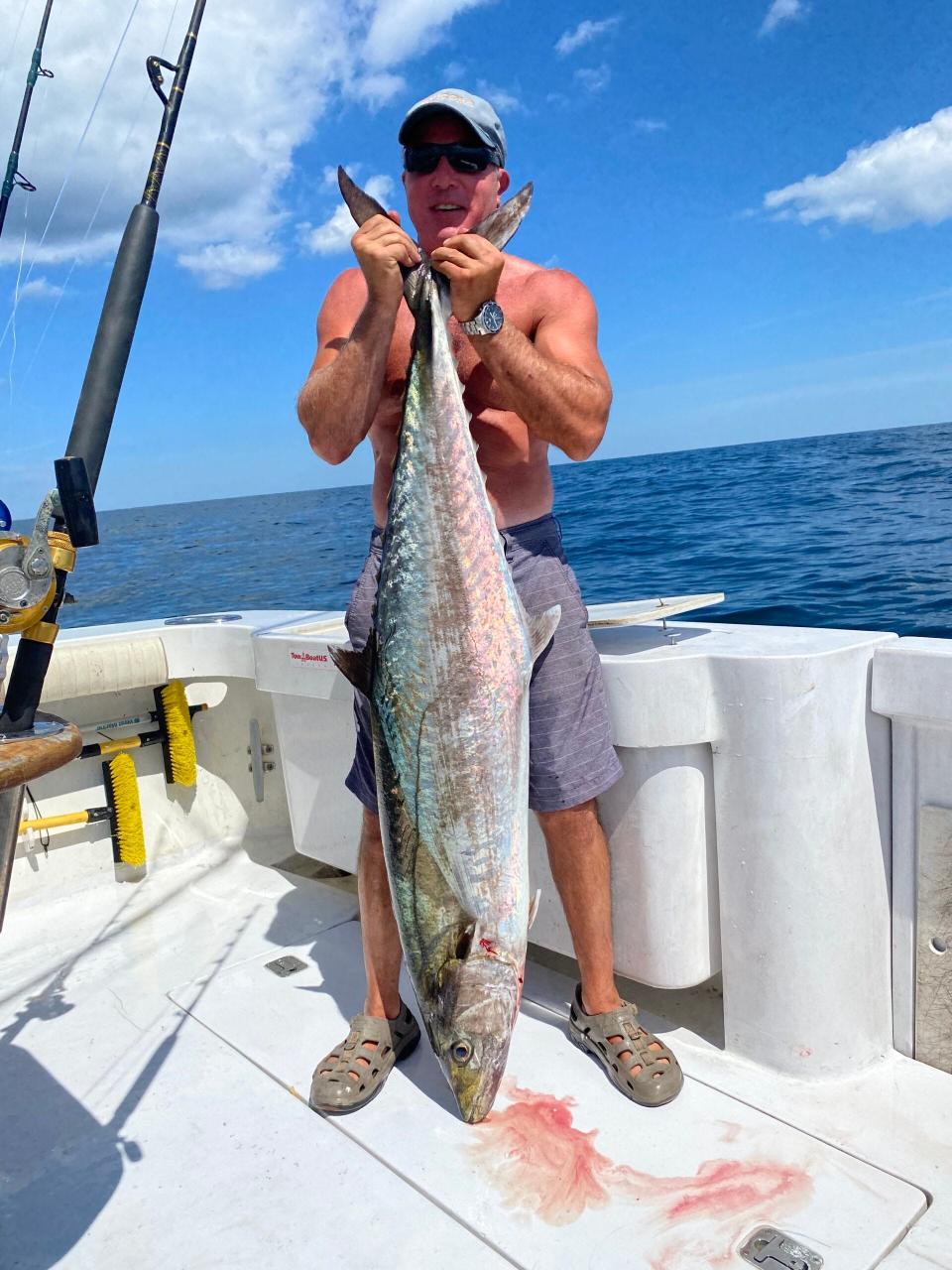 Dominic Vricella of Medford with his New Jersey saltwater rod and reel record 67-pound, 7-ounce king mackerel