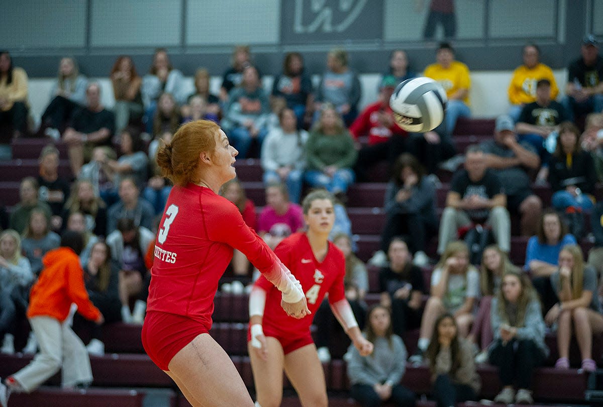 Buckeye Central's Mara McDougal receives a serve.