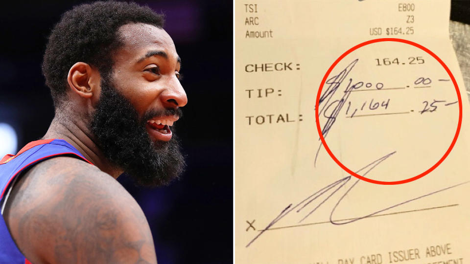 Pictured here, Andre Drummond and his extraordinary restaurant tip.