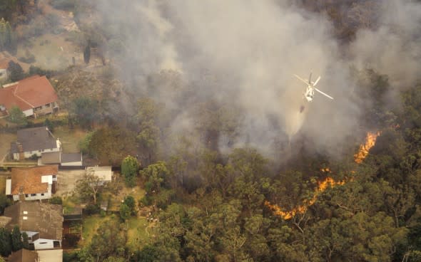 Aerial view of bush fire in Sydney, Australia