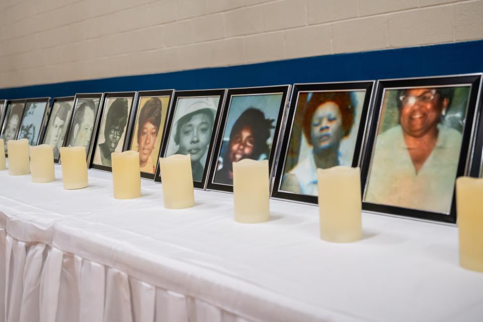 Photos of the 30 people who died in the explosion at the Thiokol Plant explosion on February 3, 1971. On the 53rd anniversary of the explosion of the Thiokol Plant in Woodbine, GA, the Thiokol Memorial Project, Inc. held a Remembrance and Commemoration ceremony at the PSA Complex in Kingsland, GA.
Photo made February 3, 2024
[Fran Ruchalski for The Savannah Morning News]