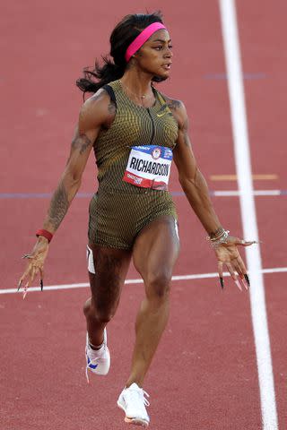 <p>Getty</p> Sha'Carri Richardson at the 2024 U.S. Olympic Team Track & Field Trials on June 21, 2024