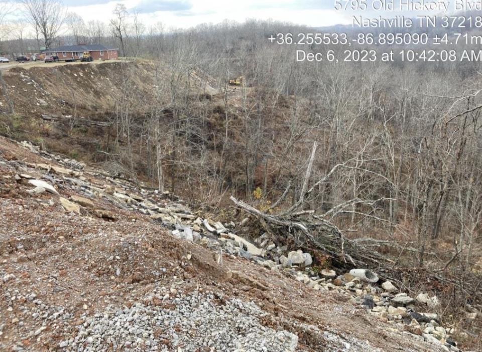 Debris and fill covers a hillside at a property near Beaman Park in Nashville.