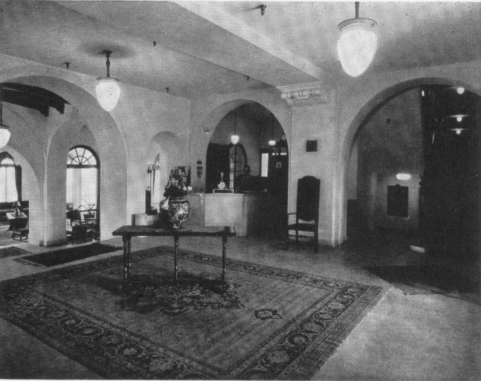 The lobby of the Mira Mar Hotel, the Gem of the West Coast, ca. 1925.