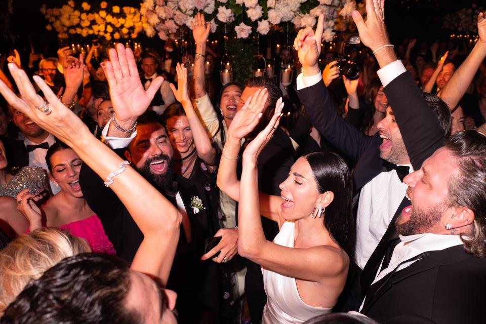 Giorgia Gabriele Wore a Custom Off-White Wedding Dress With a 26-Foot Train to Her Ceremony on Lake Como