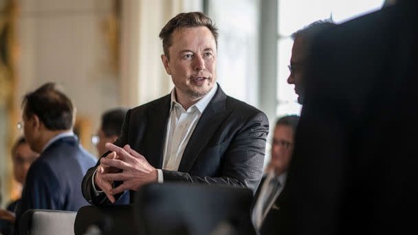 PHOTO: SpaceX, Twitter and electric car maker Tesla CEO Elon Musk at the 6th edition of the 'Choose France' Summit at the Chateau de Versailles, outside Paris on May 15, 2023. (Eliot Blondet/POOL/SIPA via AP)