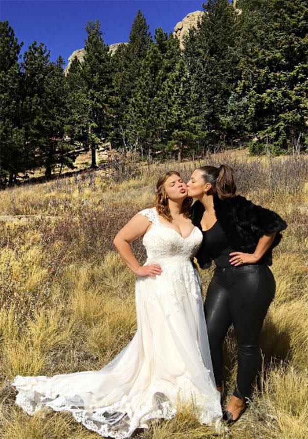 Supermodel Ashley Graham wore leather trousers to her sister's wedding. Photo: Instagram/theashleygraham