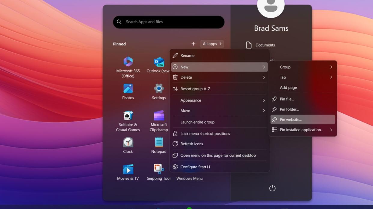  Start11 will let you pin websites on the Start menu. 