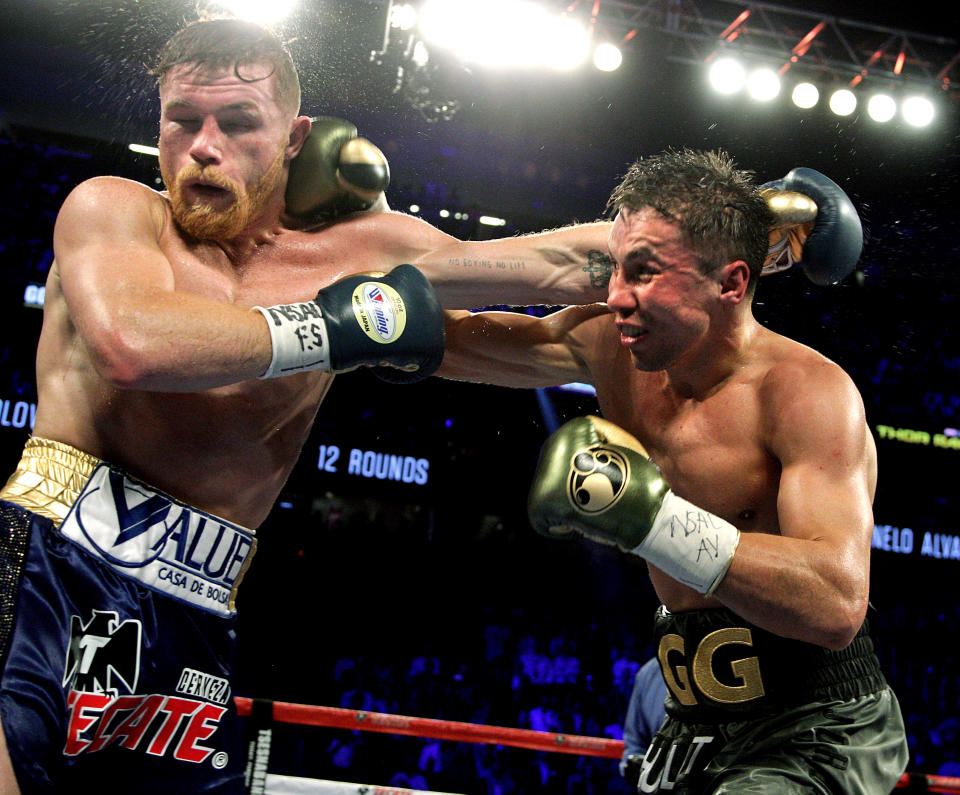 Gennady Golovkin (R) and Mexican star Canelo Alvarez fought to a controversial split draw on Sept. 16, 2017, at T-Mobile Arena in Las Vegas. (Getty Images)