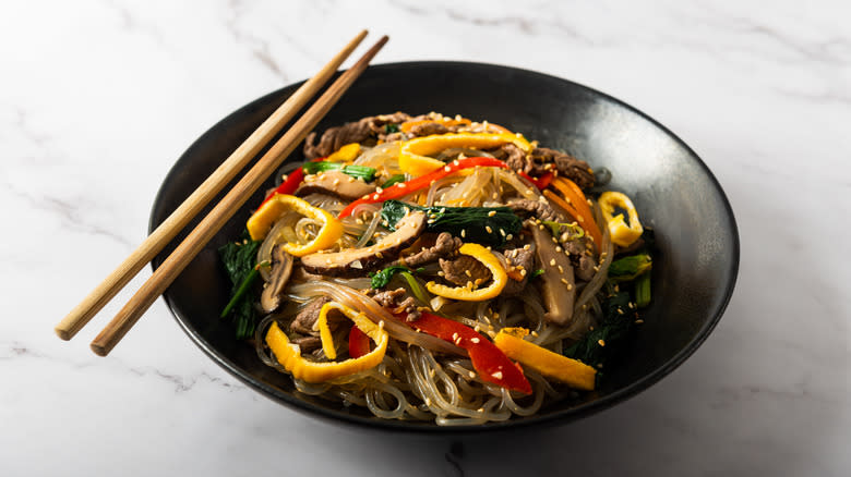 Japchae with glass noodles