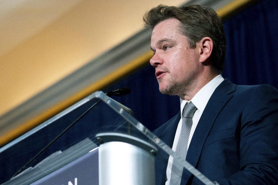 Actor Matt Damon speaks at the Clinton Global Initiative, Tuesday, Sept. 20, 2022, in New York. (AP Photo/Julia Nikhinson)