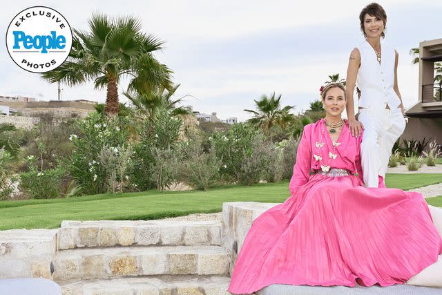 <p>Sandrine Gomez</p> Maria Bello (left) and longtime partner Dominique Crenn at their 'bohemian, chic' wedding at the Montage Los Cabos in Mexico on Sunday, May 12