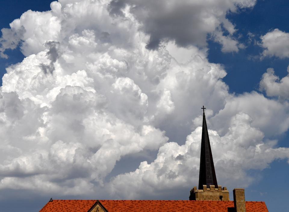 Clouds mass over Bethel Evangelical Lutheran Church in Ericksdahl August 10. The day later brought some rain to parts of the Big Country.