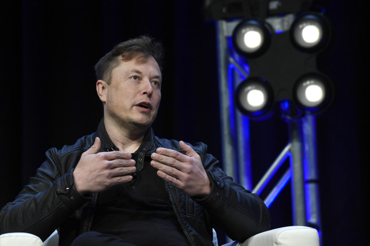 Tesla and SpaceX Chief Executive Officer Elon Musk speaks at the SATELLITE Conference and Exhibition in Washington, Monday, March 9, 2020. (AP Photo/Susan Walsh)