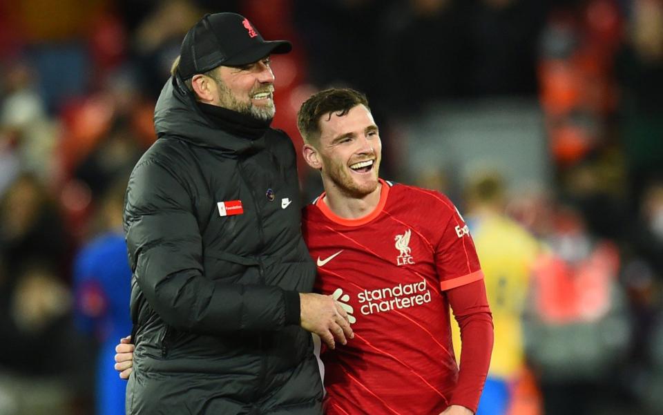 Liverpool manager Jurgen Klopp and Andy Robertson/Andy Robertson: Liverpool players must put aside emotions over Jurgen Klopp's exit