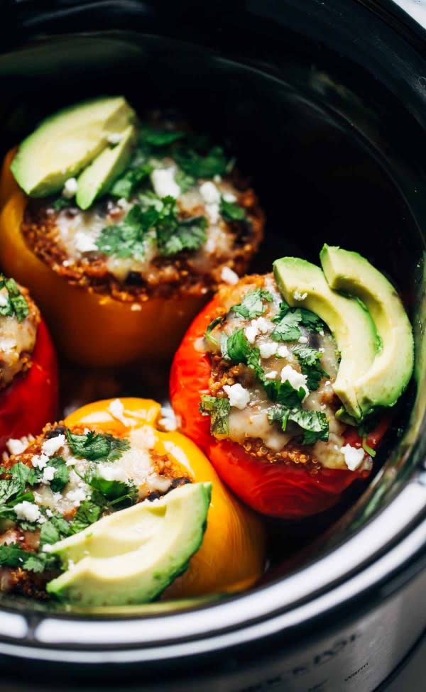 Quinoa Black Bean Crock-Pot Stuffed Peppers