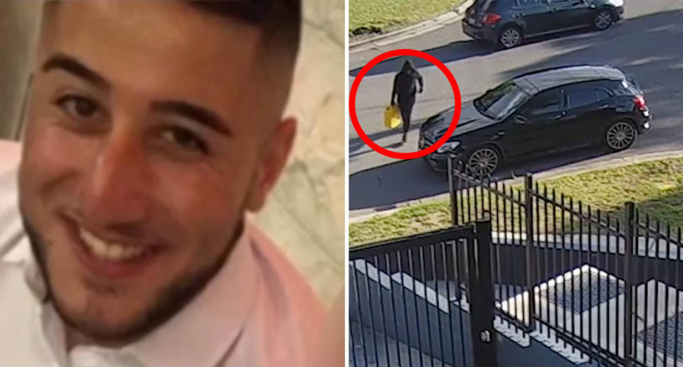 Police are seeking information regarding a hooded man and two Mercedes vehicles in relation to the death of Mejed Derbas. Source: 7News/ NSW Police