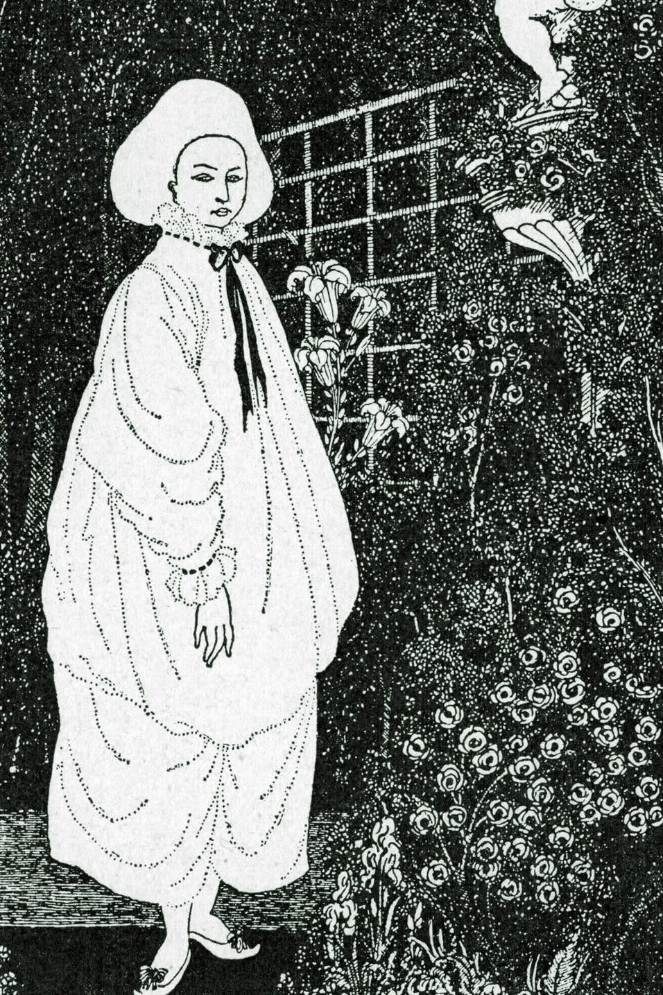 Aubrey Beardsley illustration for The Pierrot of the Minute: A Dramatic Phantasy in One Act, circa 1870.