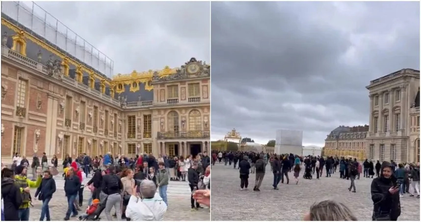 法國凡爾賽宮（Palace of Versailles）於當地時間21日再次接獲疏散炸彈威脅，並約有5,000名遊客。（合成圖／翻攝自X平台）