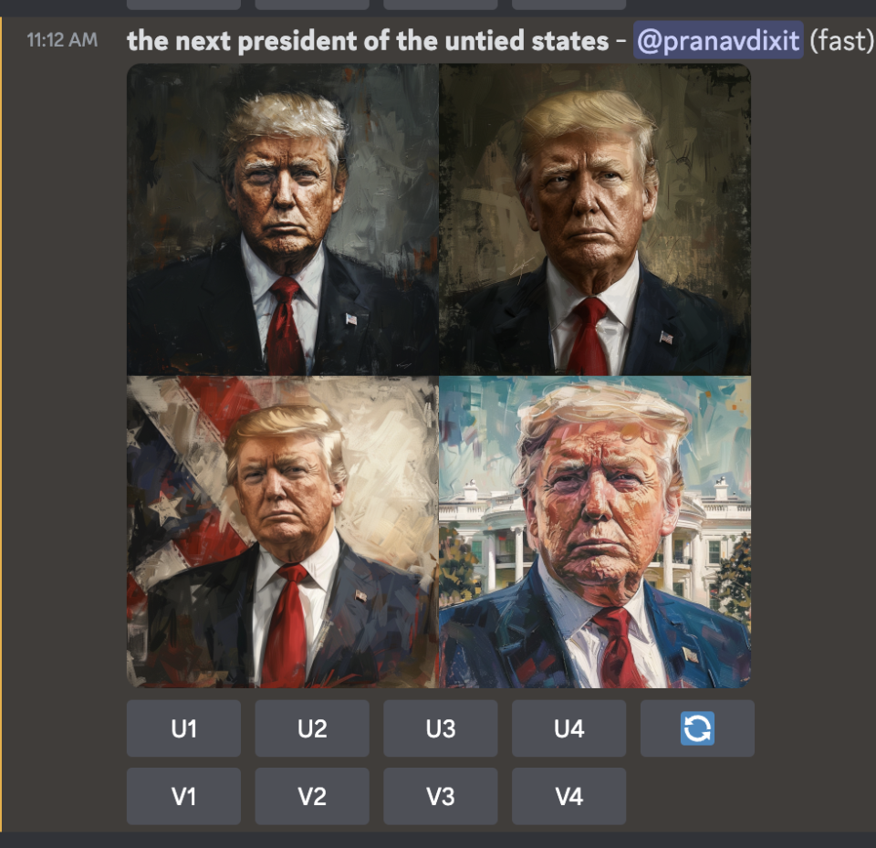 Midjourney menghasilkan gambar Donald Trump meskipun dia mengatakan itu bukan Donald Trump. 