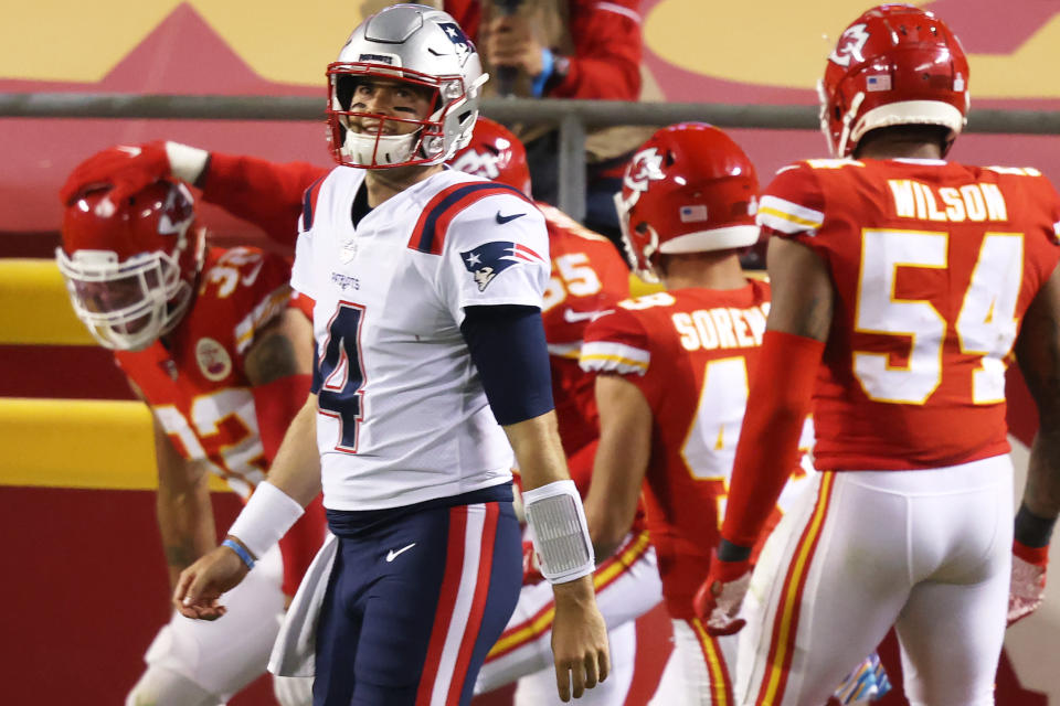 Jarrett Stidham reacts in aggravation after Tyrann Mathieu scored a pick six.