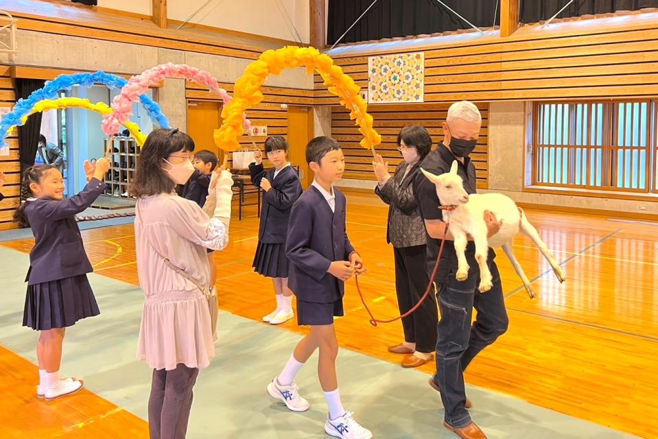 日本一小學的一年級新生竟然是一隻山羊。（圖／翻攝自臉書@鹿児島県伊佐市）