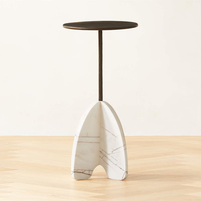 Spazio Bronze and White Marble Side Table