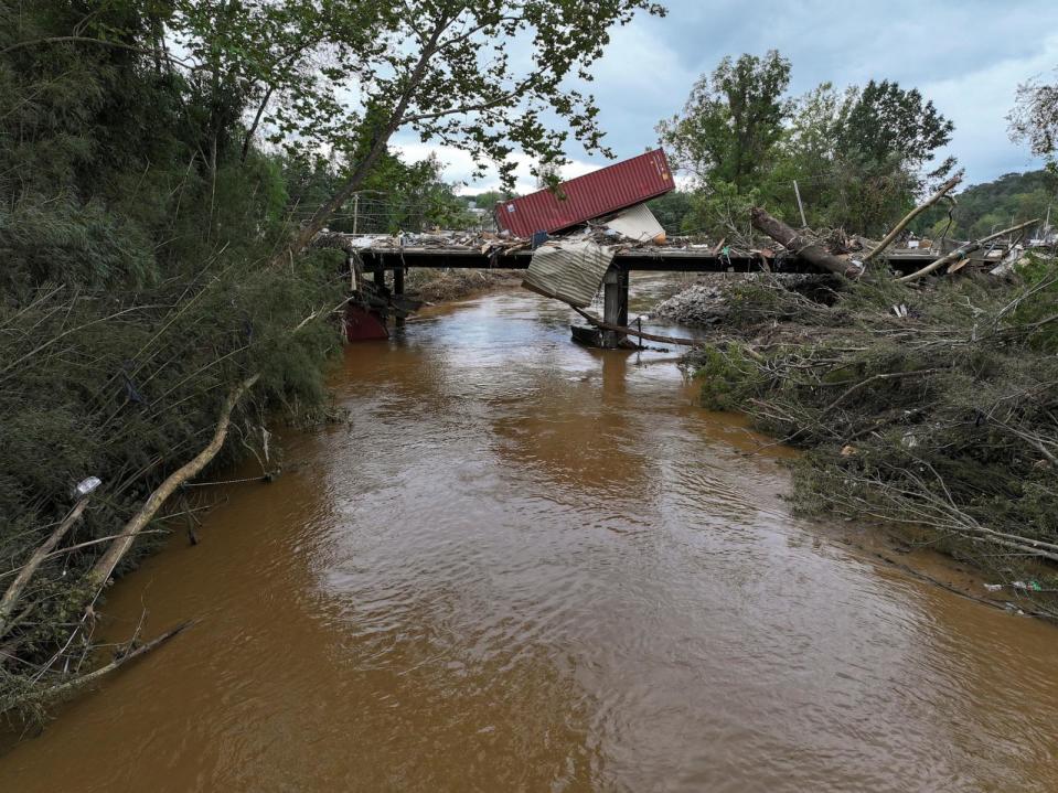 PHOTO: A drone view shows a damaged area, following the passing of Hurricane Helene, in Asheville, North Carolina, September 29, 2024. (Marco Bello/Reuters)