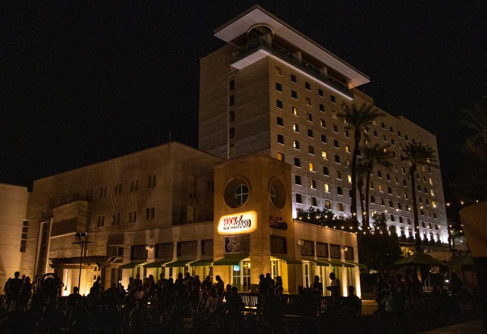 A crowd fills the Rock Yard at Fantasy Springs Resort Casino as Escape, a Journey tribute band, performs in Indio, Calif., Saturday, Sept. 3, 2022. 