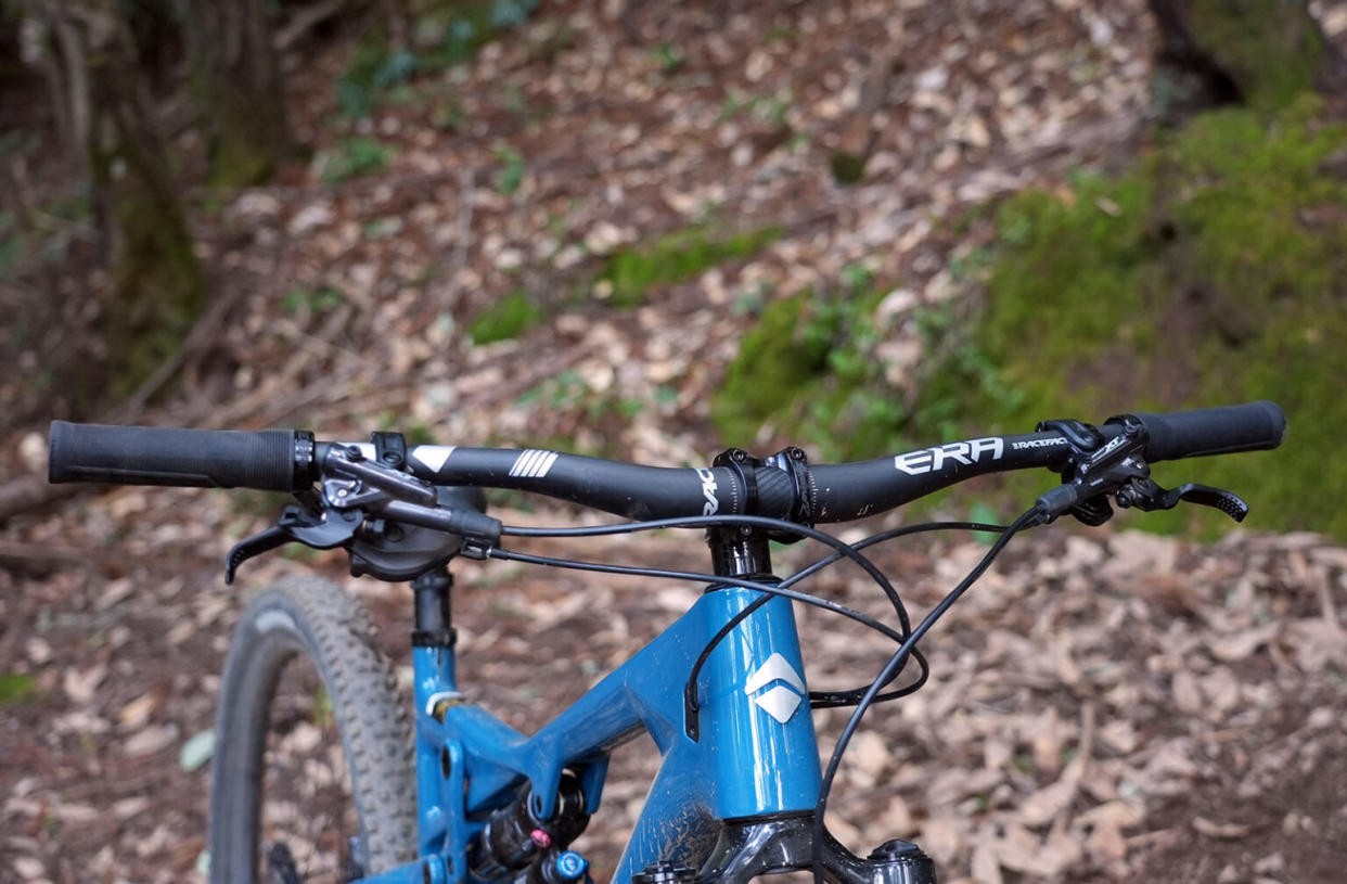 2025 race face era carbon mountain bike handlebar shown on a bike