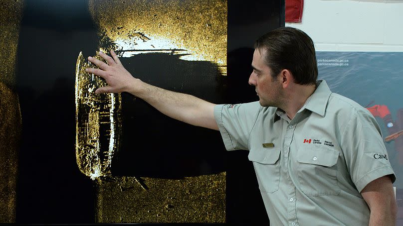 Ryan Harris explains the find from the Victoria Strait Expedition during a a news conference in Ottawa on 9 September 2014.