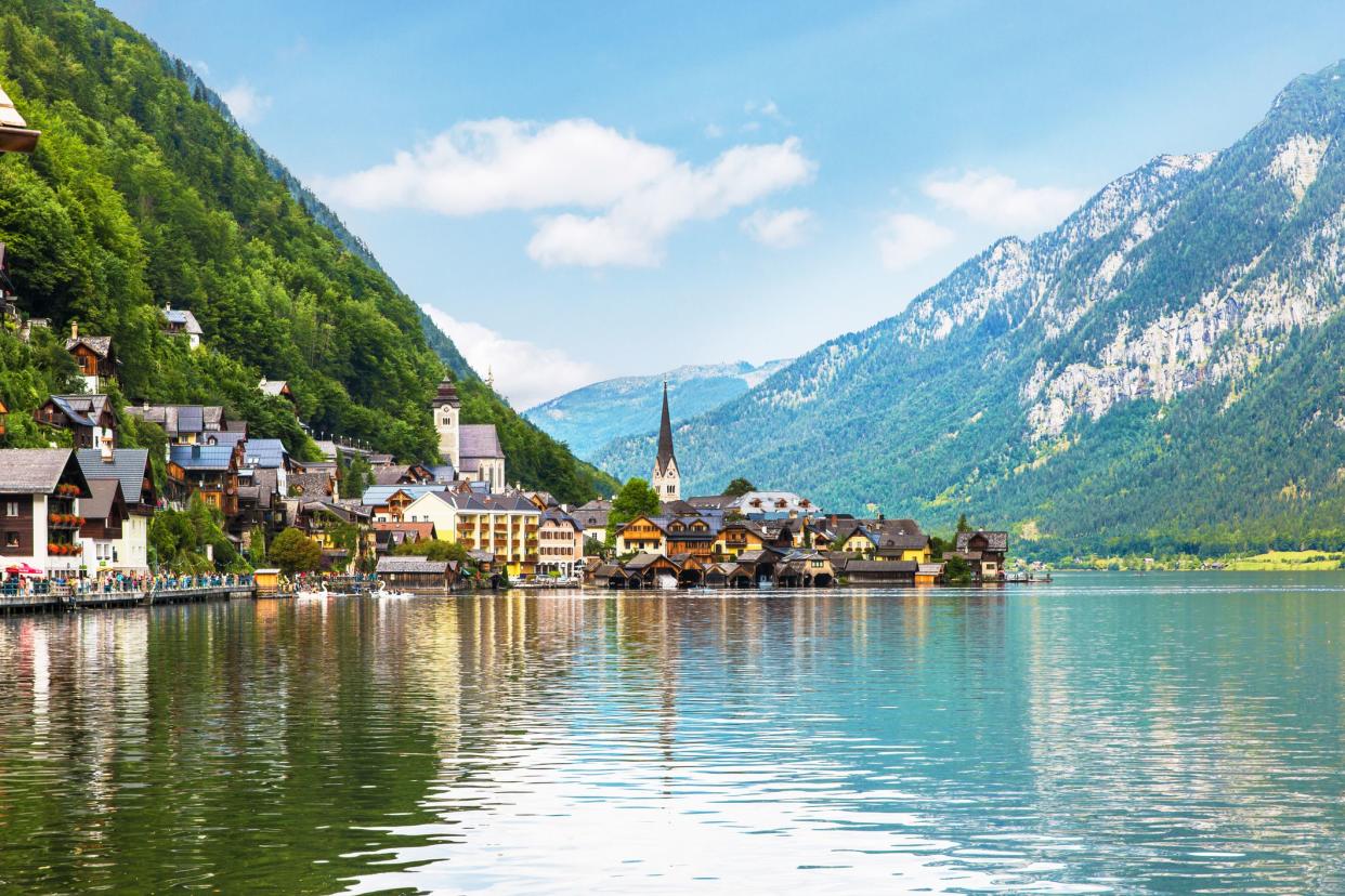 Hallstatt Village and Hallstatter See lake in Austria