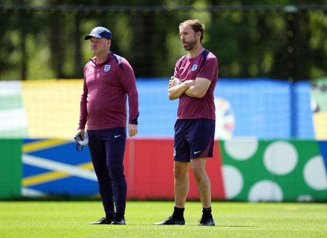 England manager Gareth Southgate and assistant Steve Holland during a training in Blankenhain