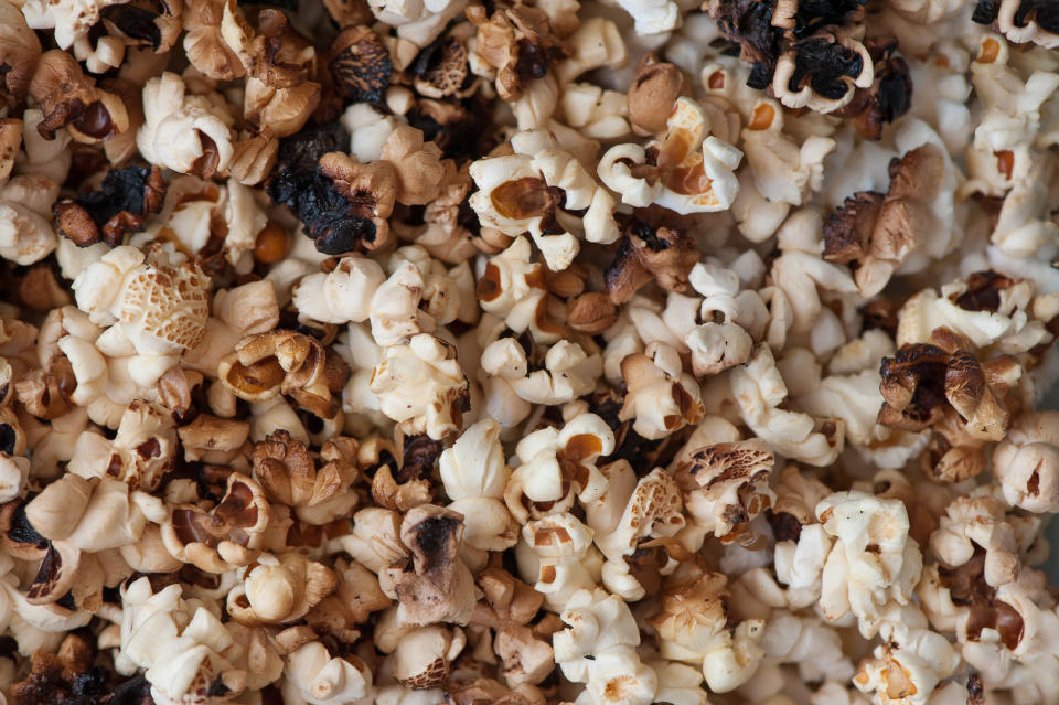 Texture of burnt popcorn background.