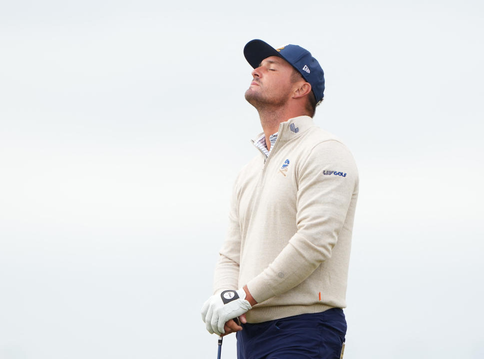 Golf - The 152nd Open Championship - Royal Troon Golf Club, Troon, Scotland, Britain - July 19, 2024 Bryson DeChambeau of the U.S. reacts on the 6th hole during the second round REUTERS/Maja Smiejkowska