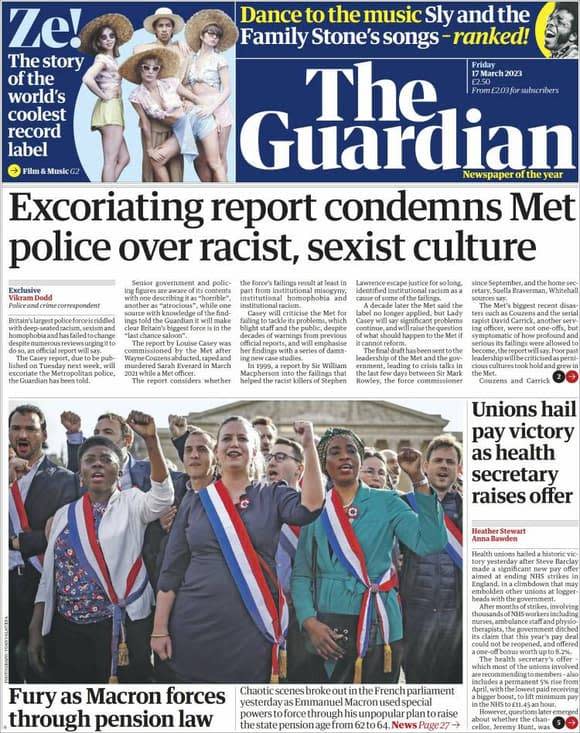 « Une » du journal anglais « The Guardian ».   