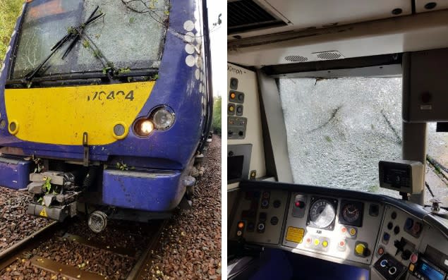Damage caused to a train by Storm Ali - Scot Rail