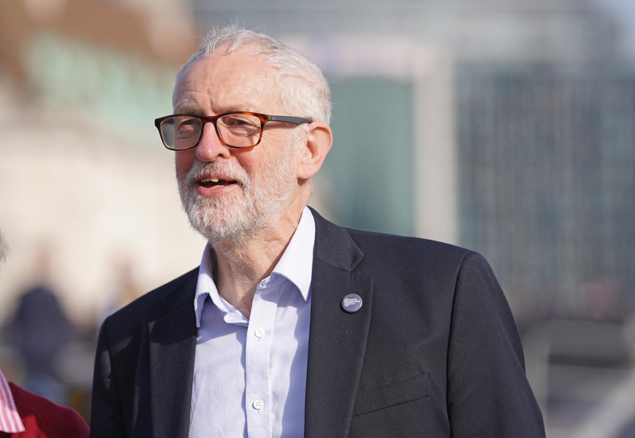 Jeremy Corbyn arrives for a ceremony on Westminster Bridge in London, to unveil a plaque to mark the fifth anniversary of the Westminster Bridge terror attack. Picture date: Tuesday March 22, 2022.