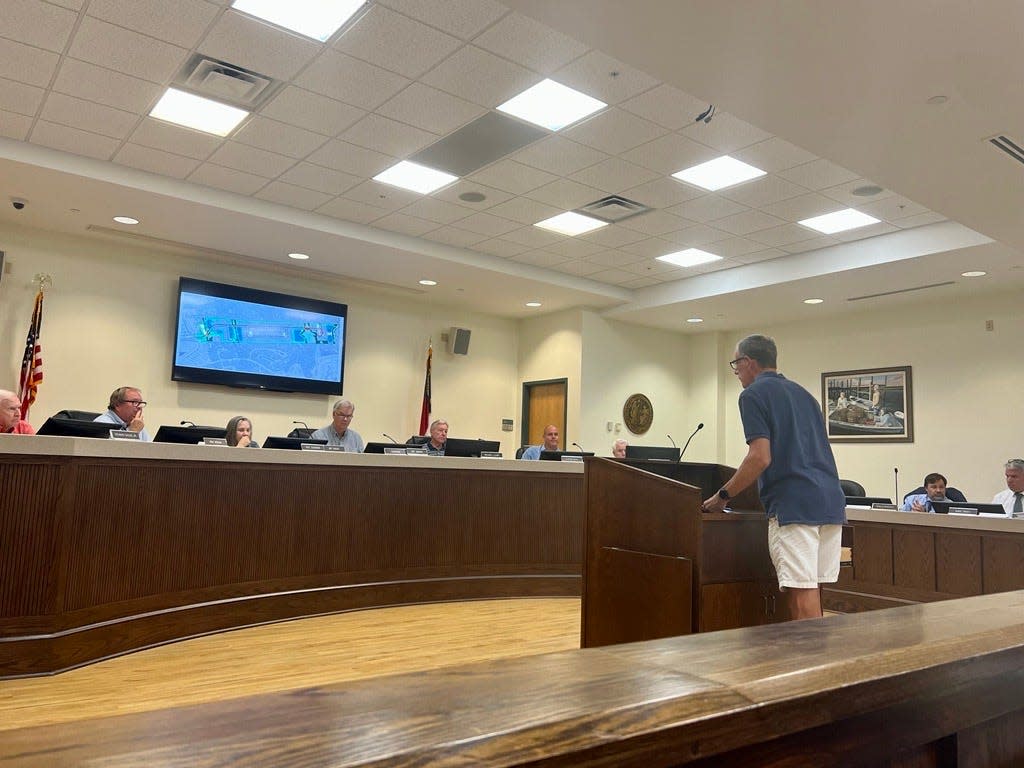 Fitz Read, a homeowner in Ocean Ridge, speaks to the Brunswick County Planning Board during its Sept. 11, 2023, meeting.