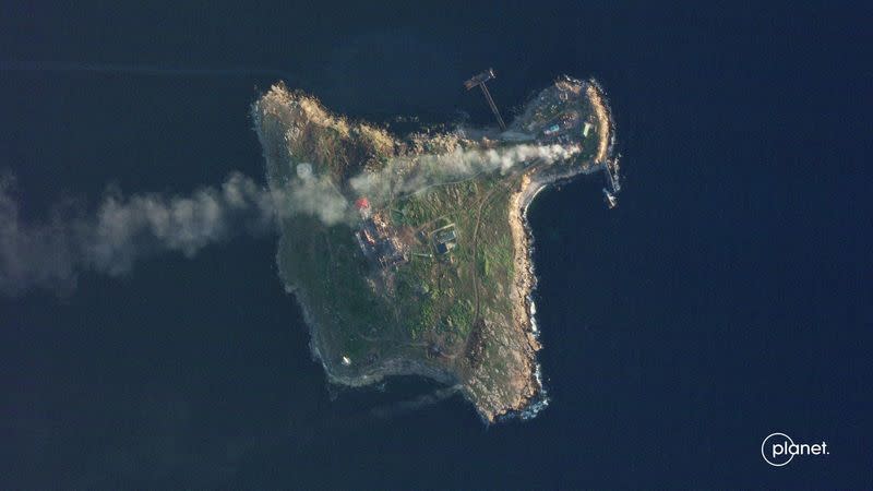 FILE PHOTO: Smoke rises over Snake Island