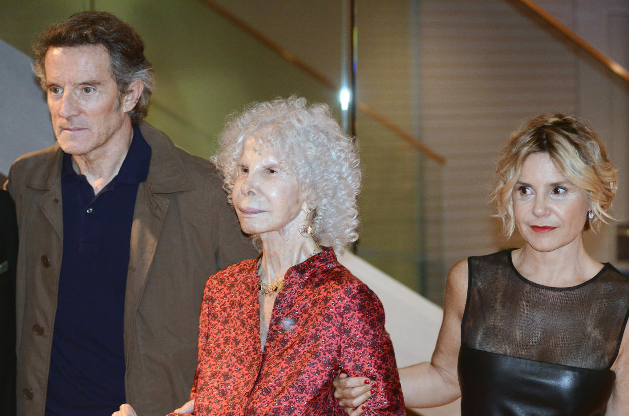 MADRID, SPAIN - OCTOBER 17:  Duchess of Alba Cayetana Fitz-James Stuart (C), Duke of Alba Alfonso Diez and Eugenia Martinez de Irujo (R) attend the 2nd edition of 'Grandes Deseos' Auction for Pequeno Deseo Foundation on October 17, 2013 in Madrid, Spain.  (Photo by Europa Press/Europa Press via Getty Images)