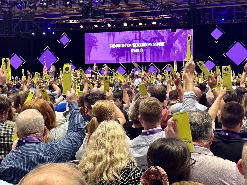 Southern Baptist Convention delegates, known as messengers, gather on Tuesday in New Orleans for the denomination's 2023 annual meeting.