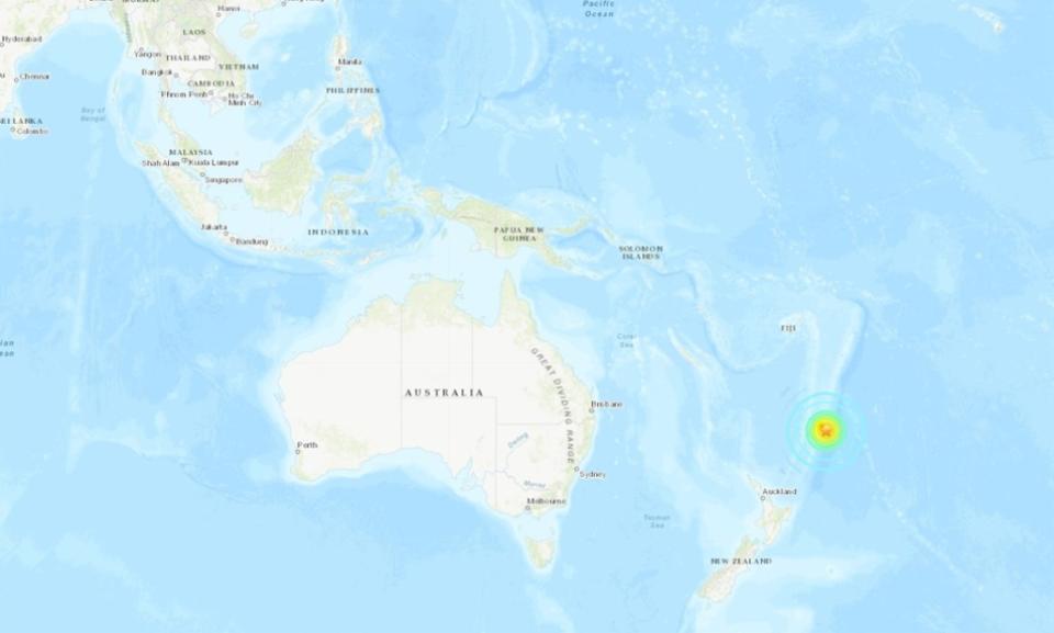 紐西蘭克馬得群島外海5日發生規模8.1強震。（圖取自美國地質調查所網頁）