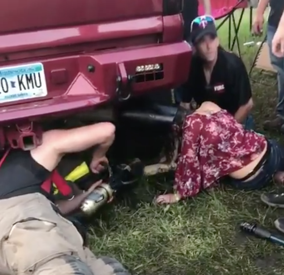 A 19-year-old woman got her head stuck inside a truck’s exhaust pipe at a country music festival. (Photo: Truck Rice via Facebook)