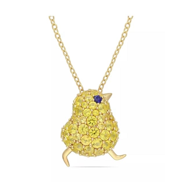 <p>How amazing is this necklace? It's sparkly, gold and adorable! Since chicks are always paired with Easter, this necklace is one great Easter gift. The chick features a created blue sapphire eye and 57 created yellow sapphires.</p><p><em><a href="https://go.skimresources.com?id=113896X1572730&xs=1&url=https%3A%2F%2Fwww.macys.com%2Fshop%2Fproduct%2Fcreated-blue-yellow-sapphire-3-ct.-t.w.-chick-bird-necklace-in-18k-gold-over-sterling-silver%3FID%3D10462192%26CategoryID%3D9569&sref=parade.com%2Fshopping%2Feaster-gifts-teens" rel="noopener" target="_blank" data-ylk="slk:Created Blue and Yellow Sapphire Chick Bird Necklace in 18k Gold Over Sterling Silver, Originally $450, Now $198 at Macy's;elm:context_link;itc:0;sec:content-canvas" class="link ">Created Blue and Yellow Sapphire Chick Bird Necklace in 18k Gold Over Sterling Silver, Originally $450, Now $198 at Macy's</a></em></p><p>Macy's</p>