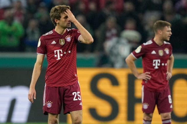 Thomas Mueller reacts as a full-strength Bayern Munich are dismantled