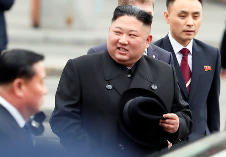 North Korean leader Kim Jong Un arrives at the railway station in the Russian far-eastern city of Vladivostok, Russia, April 24, 2019. REUTERS/Shamil Zhumatov